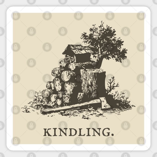 Rustic Kindling and Chopping Block Illustration Magnet by TuncGK